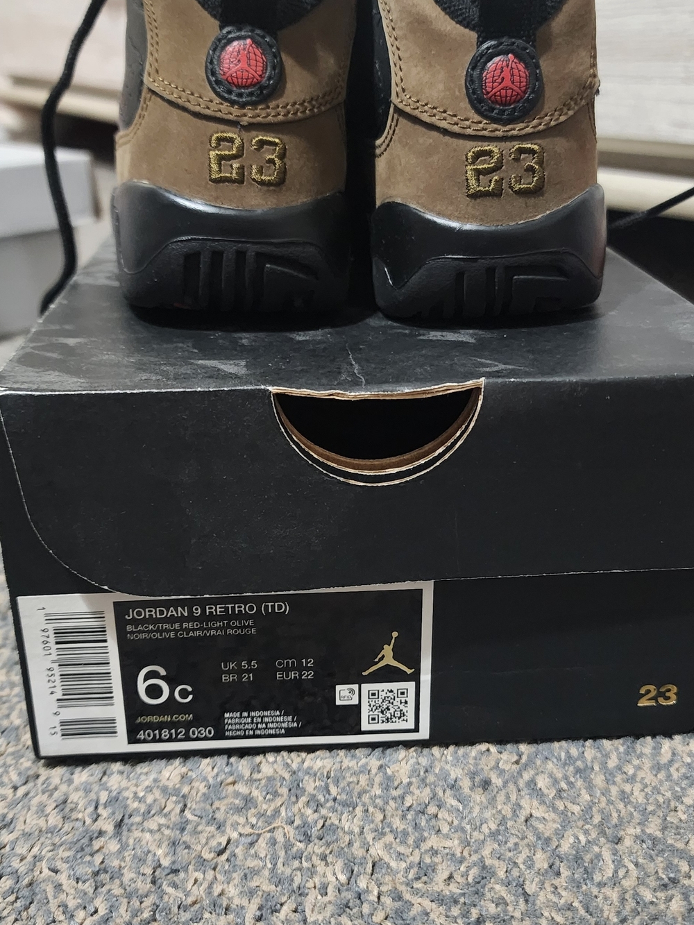Jordan 9 Retro (TD) Kids' Black/Olive Basketball Shoes